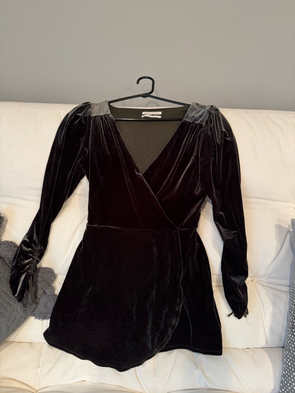 Urban Outfitters Black Velvet Wrap Long Sleeve Mini Dress